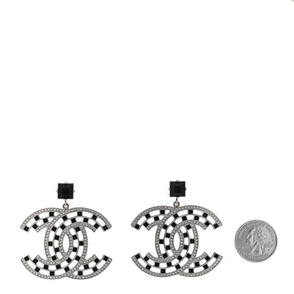 Chanel Baguette Crystal CC Drop Earrings Silver Black 2 of 4