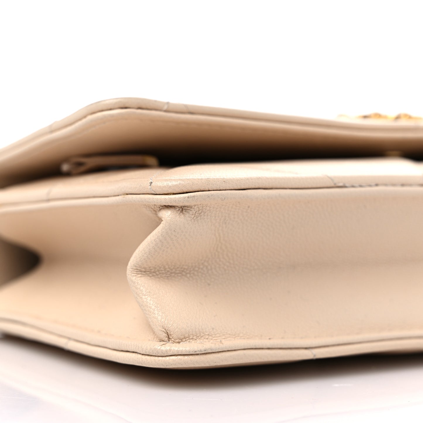 Lambskin Quilted Chanel 19 Wallet On Chain WOC Beige