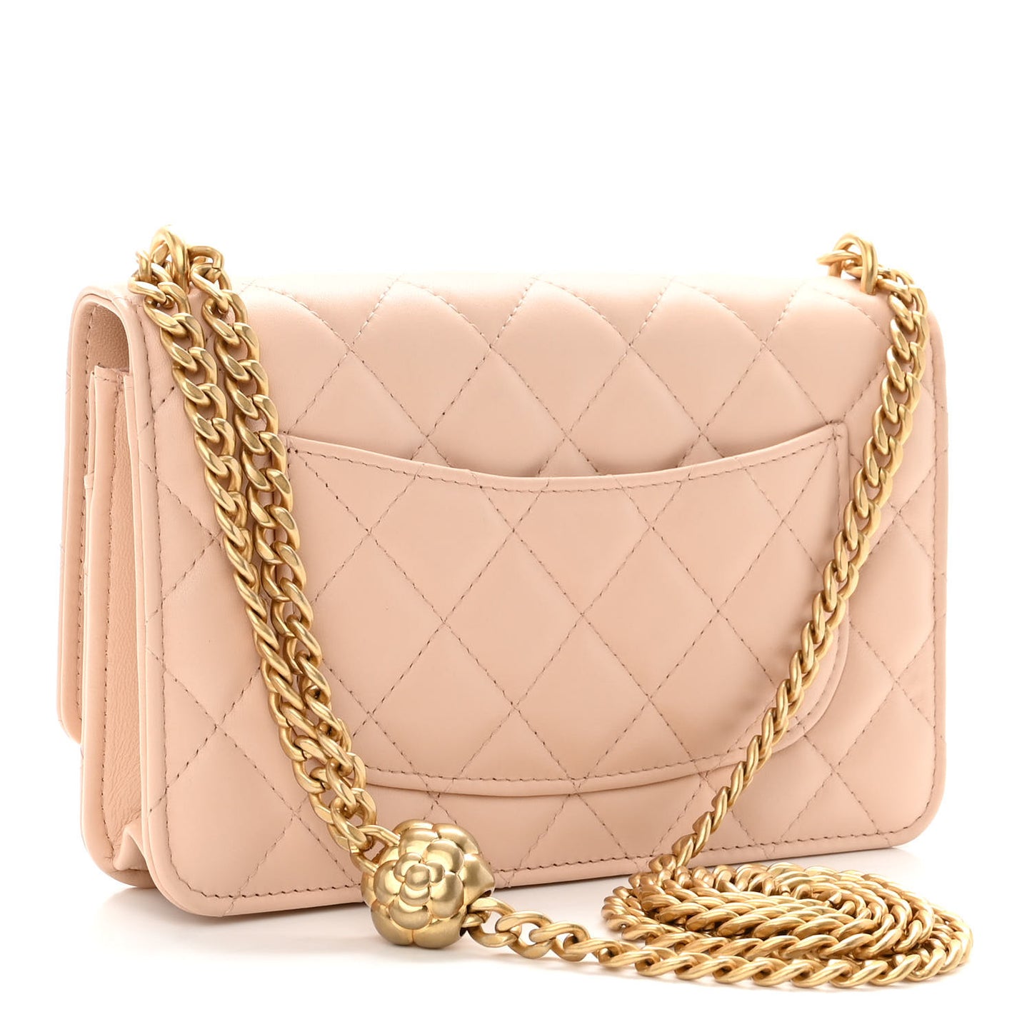 Lambskin Quilted Sweet Camellia Wallet on Chain WOC Light Beige
