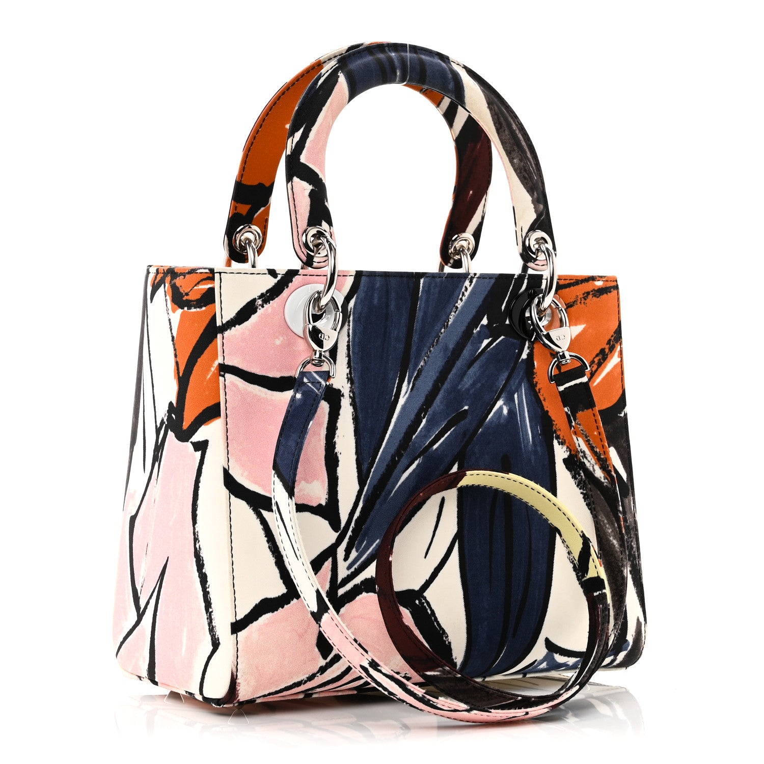 Christian Dior Canvas Graffiti Floral Printed Medium Lady Dior