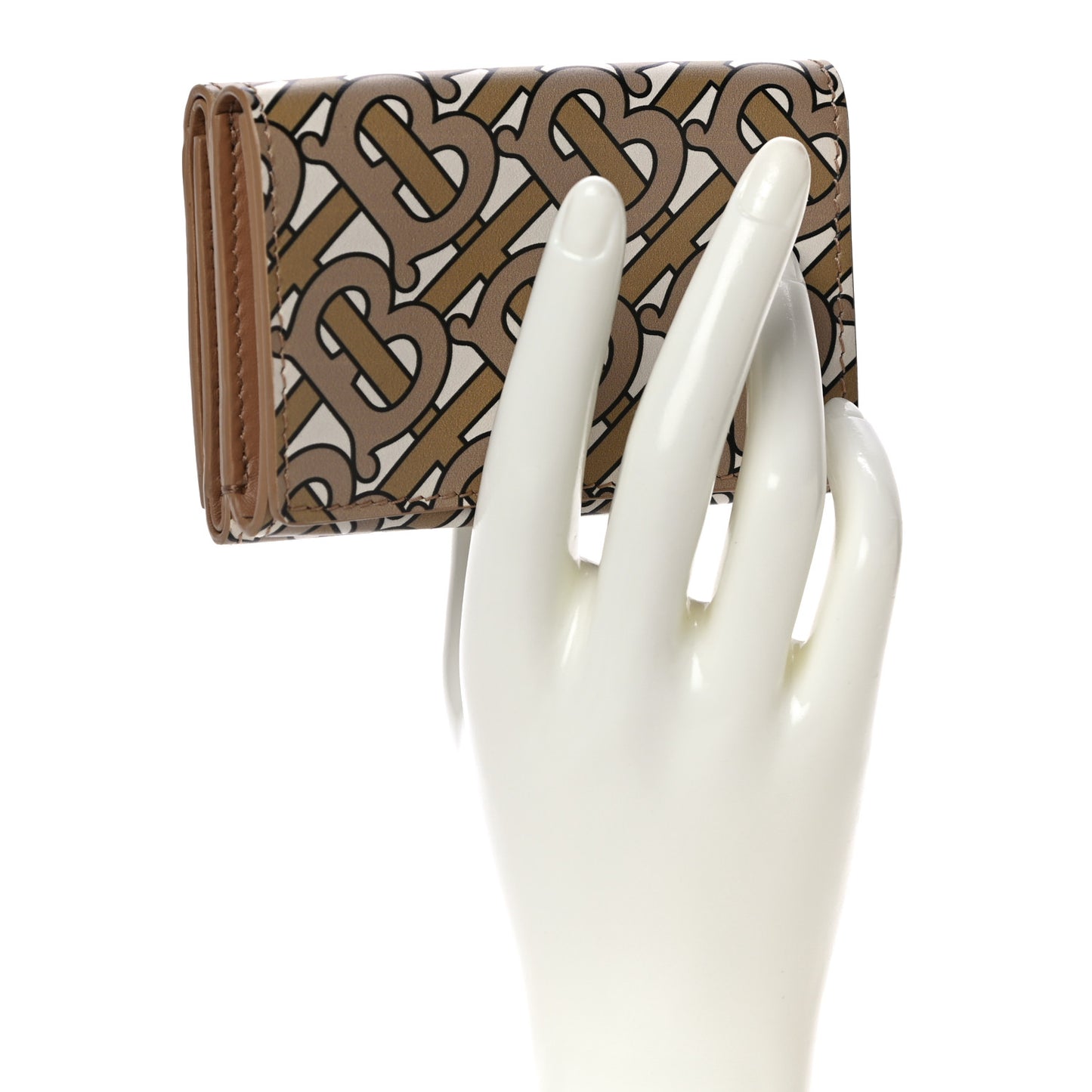 Grained Calfskin Monogram Double Flap Lark Wallet Beige
