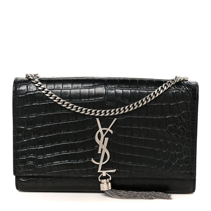 Saint Laurent Calfskin Crocodile Embossed Medium Classic Monogram Kate Tassel Satchel Black 1 of 11
