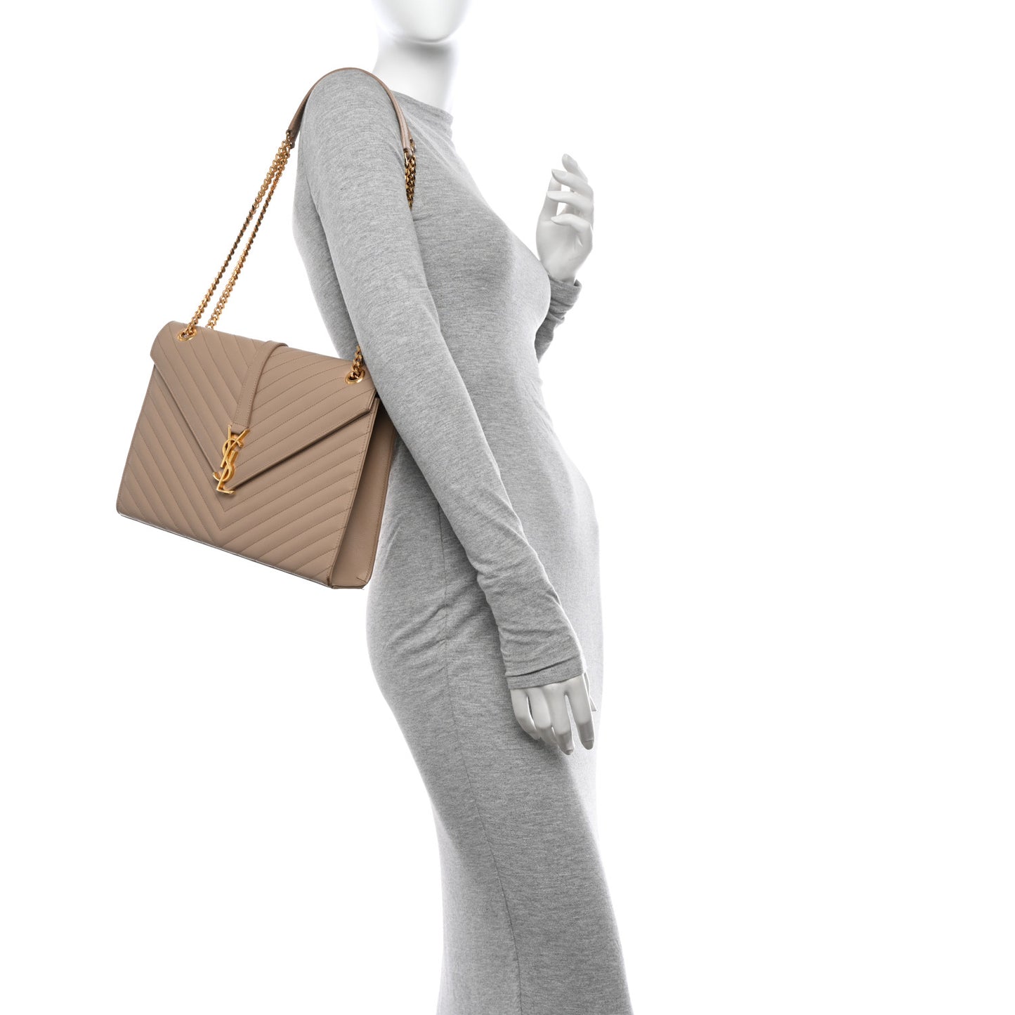Grain De Poudre Matelasse Chevron Large Monogram Satchel Dark Beige