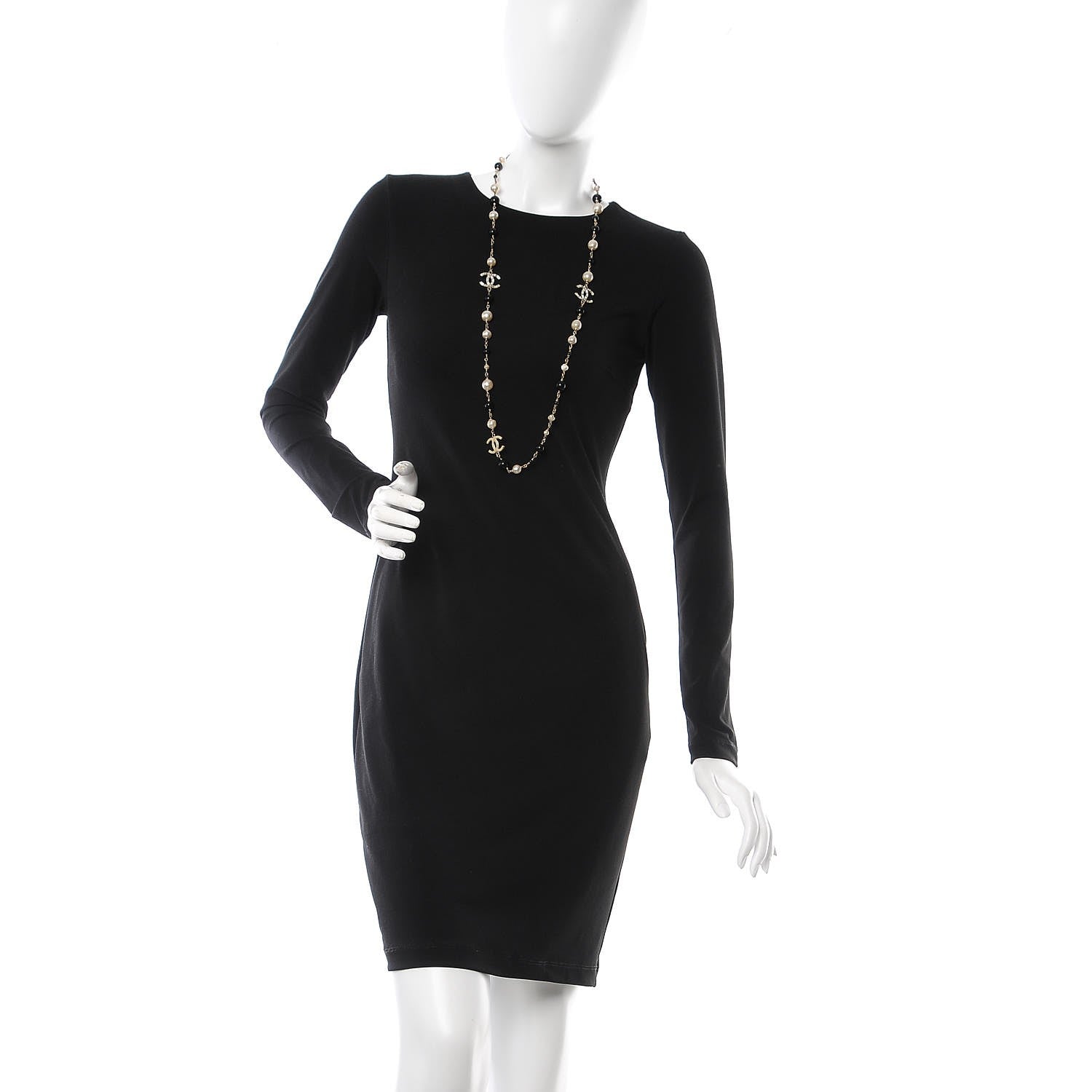 Chanel Pearl Crystal Baguette Beaded CC Long Necklace Black Gold 2 of 5