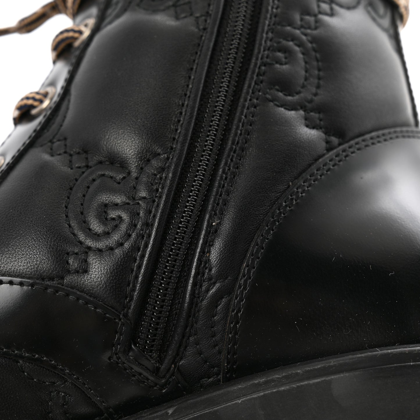 Cordovan Lux Nappa GG Matelasse Lace Up 60mm Combat Boots 37.5 Black