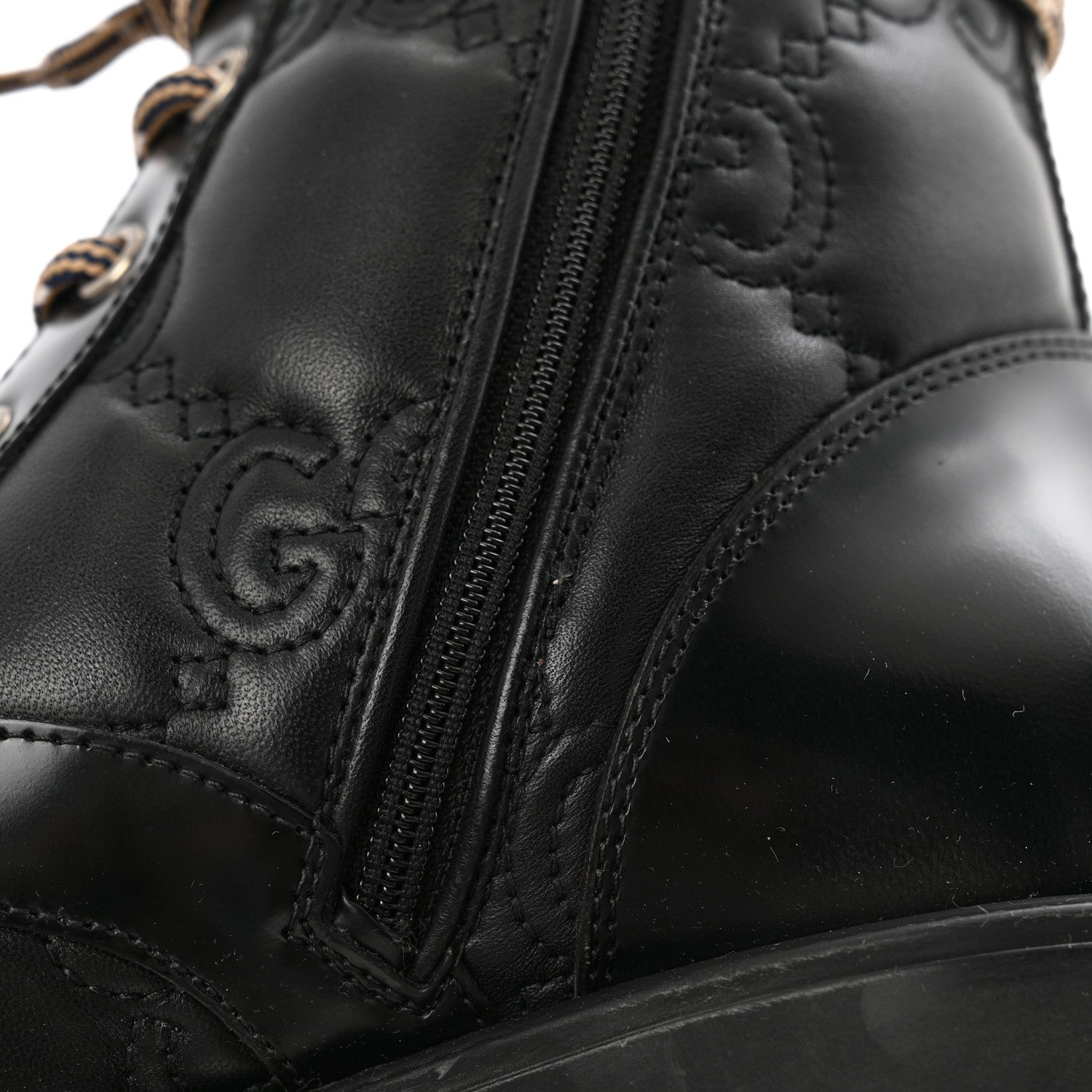Gucci Cordovan Lux Nappa GG Matelasse Lace Up 60mm Combat Boots 37.5 Black 13 of 15