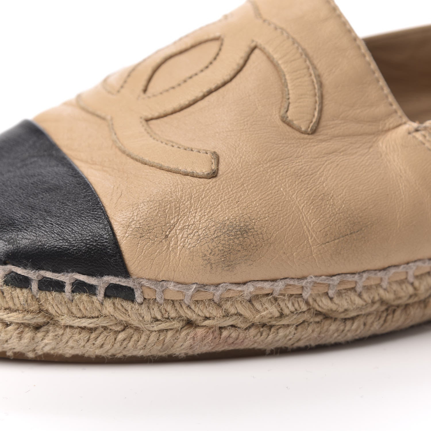 Chanel Lambskin CC Espadrilles 38 Beige Black 10 of 13