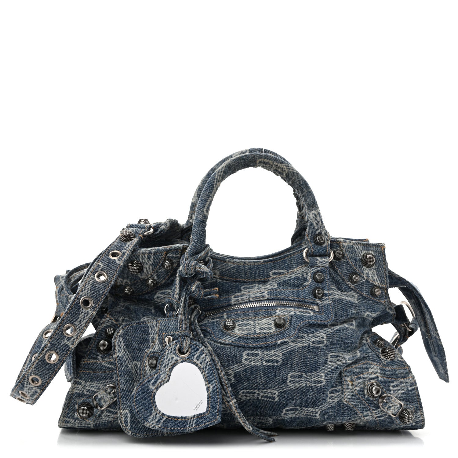 Balenciaga Denim BB Monogram Neo Cagole City Handbag Blue 3 of 17