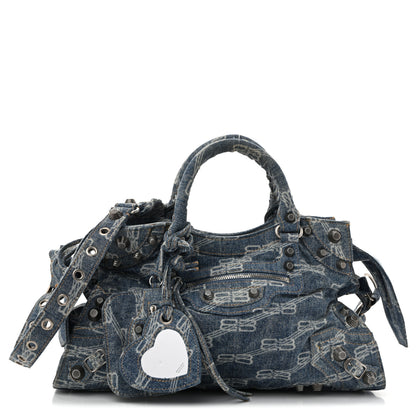 Balenciaga Denim BB Monogram Neo Cagole City Handbag Blue 3 of 17