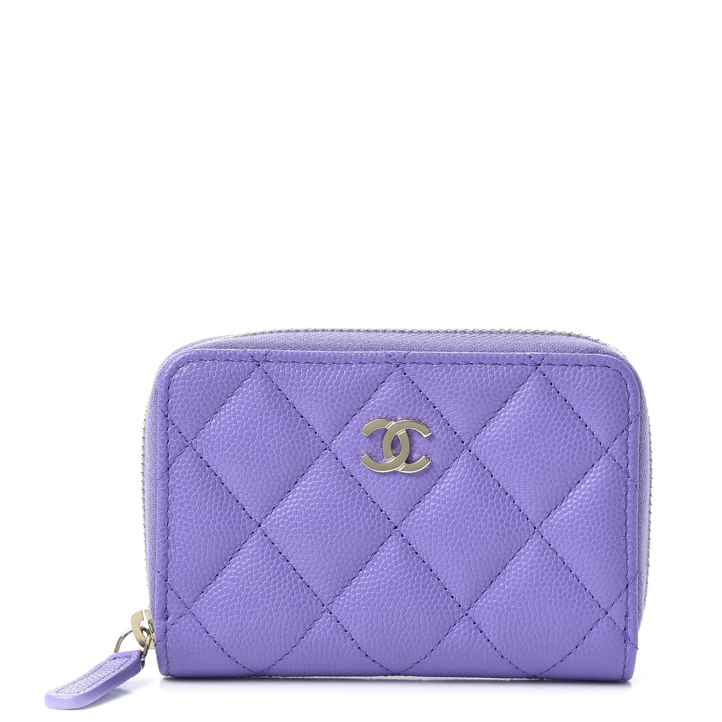 Caviar Quilted Zip Around Coin Purse Wallet Purple