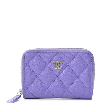 Chanel Caviar Quilted Zip Around Coin Purse Wallet Purple 1 of 8