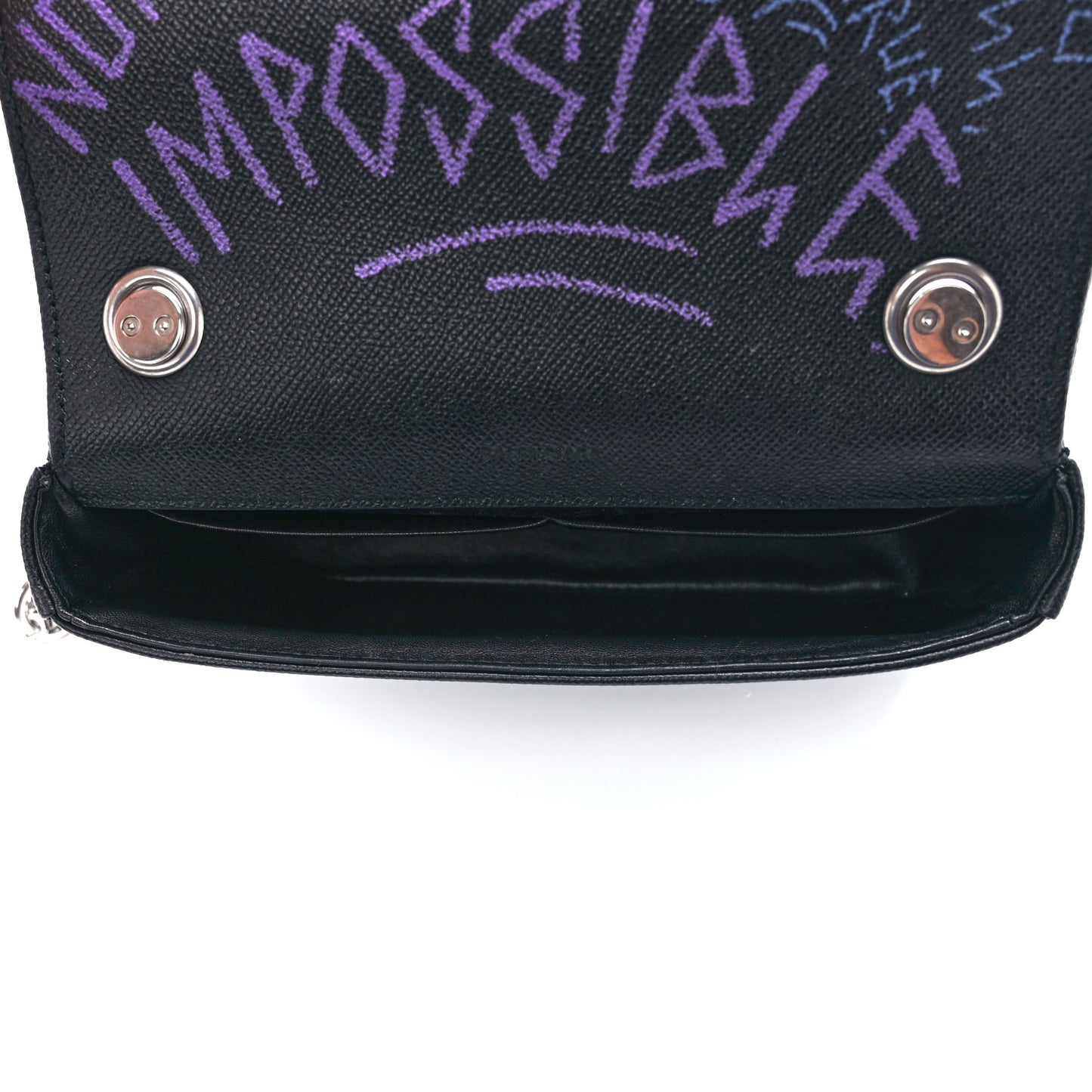 Grained Calfskin Graffiti BB Chain Wallet Black Bleu Violet