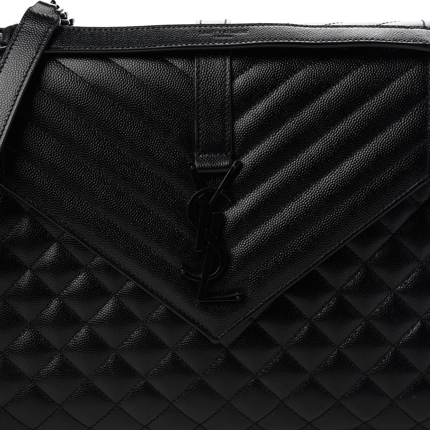 Grain De Poudre Textured Mixed Matelasse Large Triquilt Monogram Monochrome Satchel Black