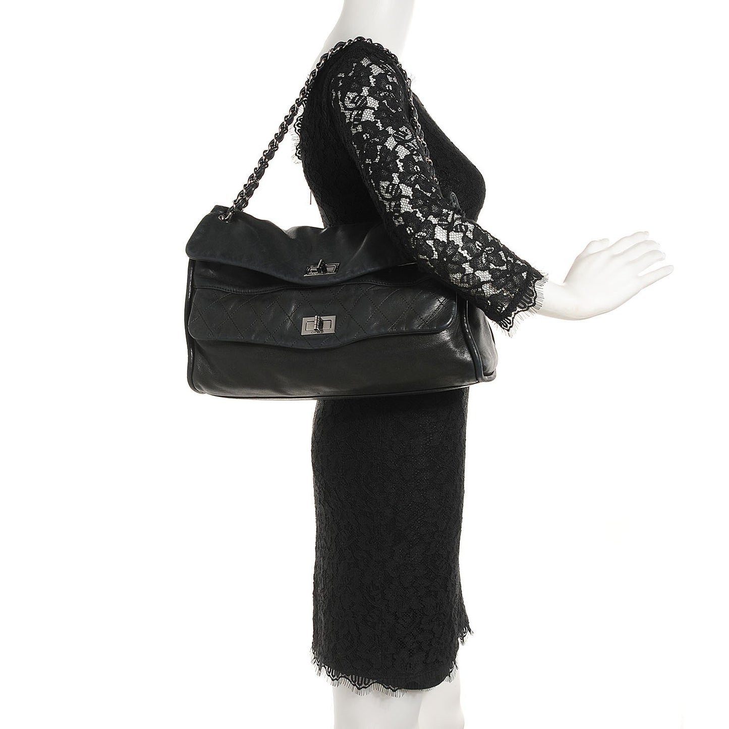 Lambskin Jumbo Mademoiselle Double Flap Black