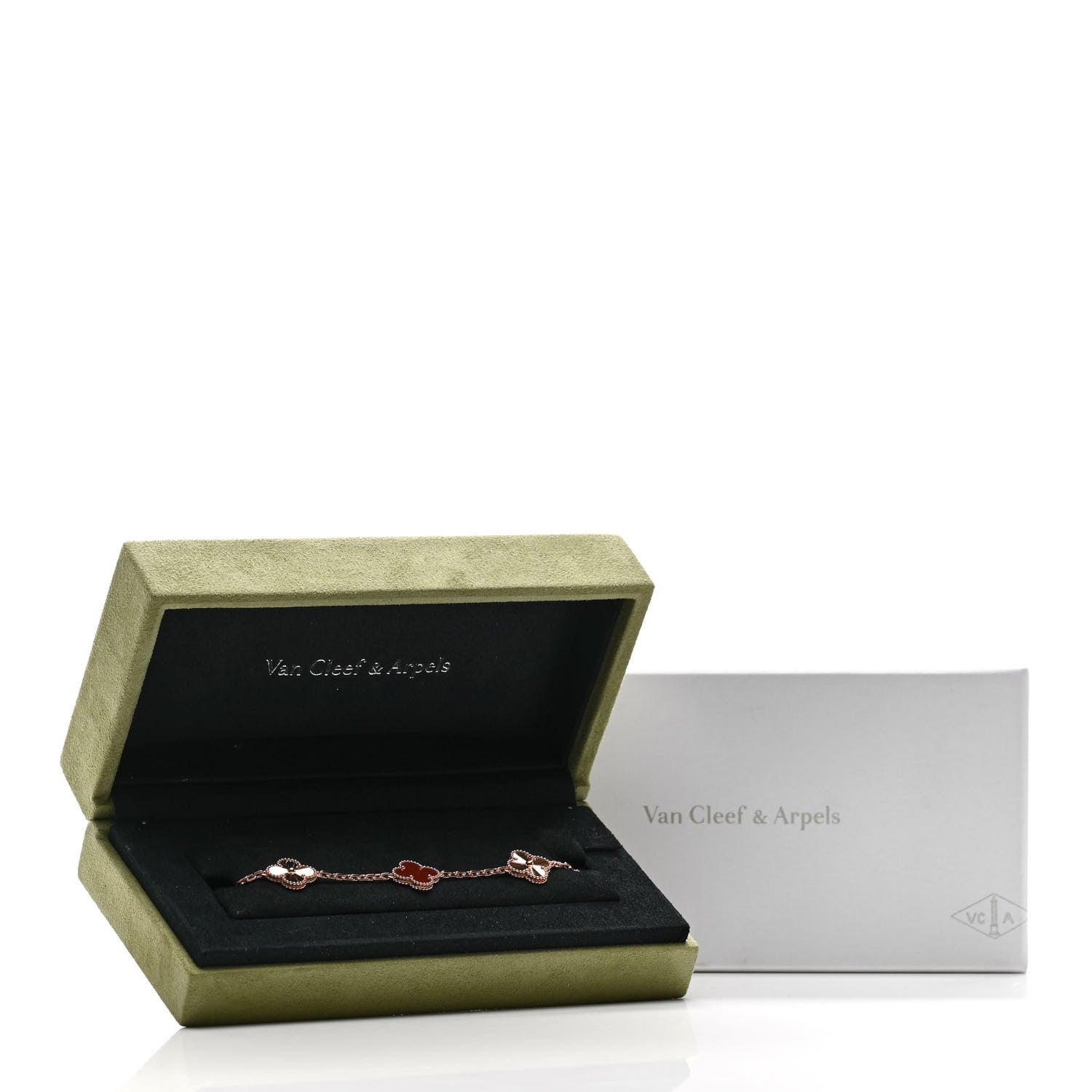 Van Cleef & Arpels 18K Rose Gold Carnelian 5 Motifs Guilloche Vintage Alhambra Bracelet 5 of 5