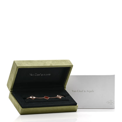 Van Cleef & Arpels 18K Rose Gold Carnelian 5 Motifs Guilloche Vintage Alhambra Bracelet 5 of 5