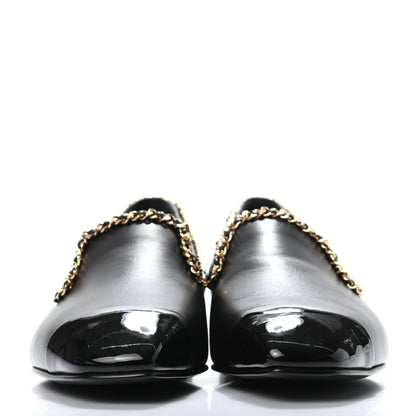 Chanel Lambskin Patent Calfskin Chain Cap Toe Loafer 37 Black 2 of 7
