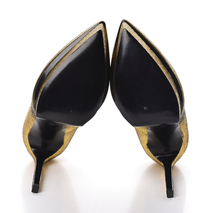 Saint Laurent Metallic Grained Calfskin Janis 105 D'Orsay Pumps 36 Black Gold 5 of 7