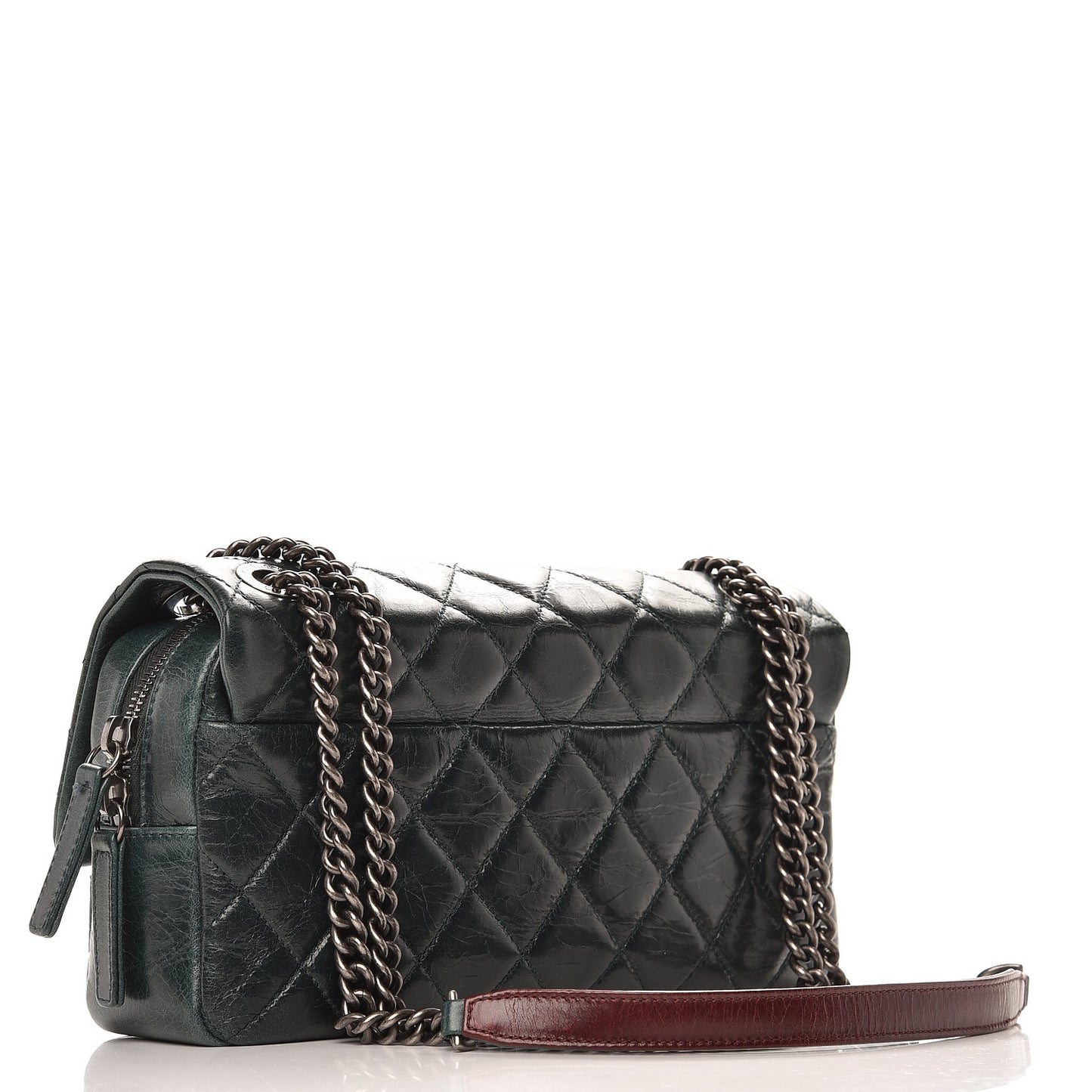 Glazed Calfskin Quilted Medium Duo Color Flap Dark Green