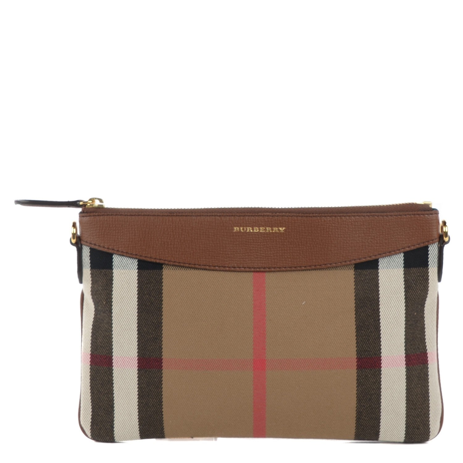 Burberry House Check Derby Peyton Crossbody Clutch Bag Tan 1 of 8