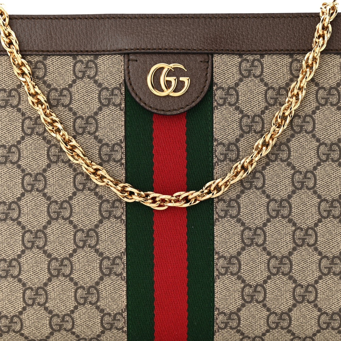 GG Supreme Monogram Web Medium Ophidia Chain Shoulder Bag Brown