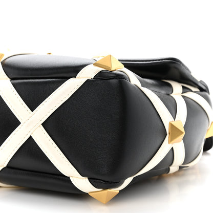 Valentino Garavani Nappa Large Roman Stud Shoulder Bag Black White 9 of 9
