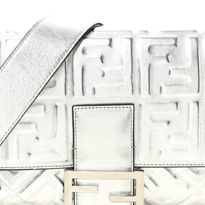 Fendi Vitello Catalan Mirror FF 1974 Embossed Large Baguette Argento 9 of 14