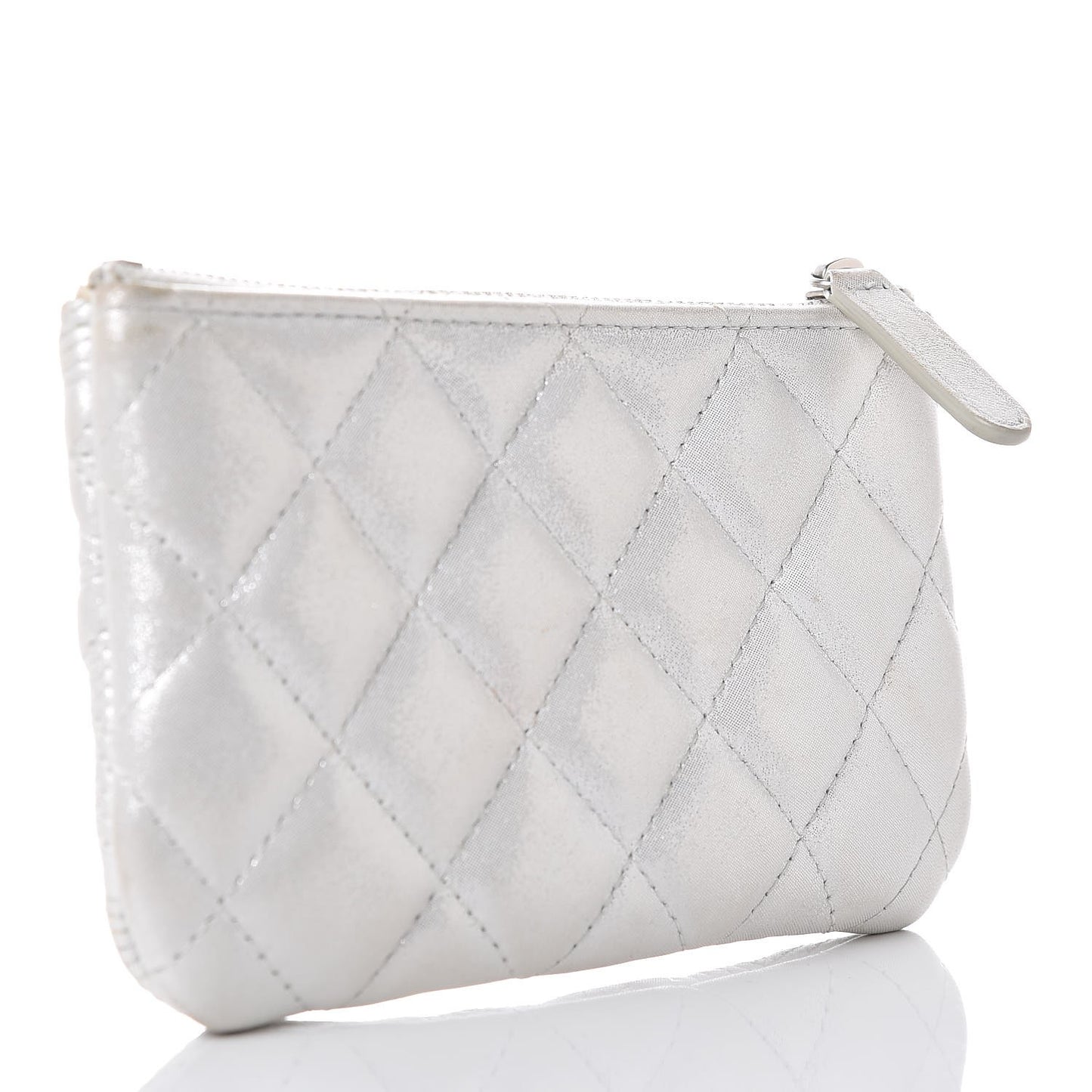 Metallic Lambskin Star Embossed Coin Purse Case Light Silver