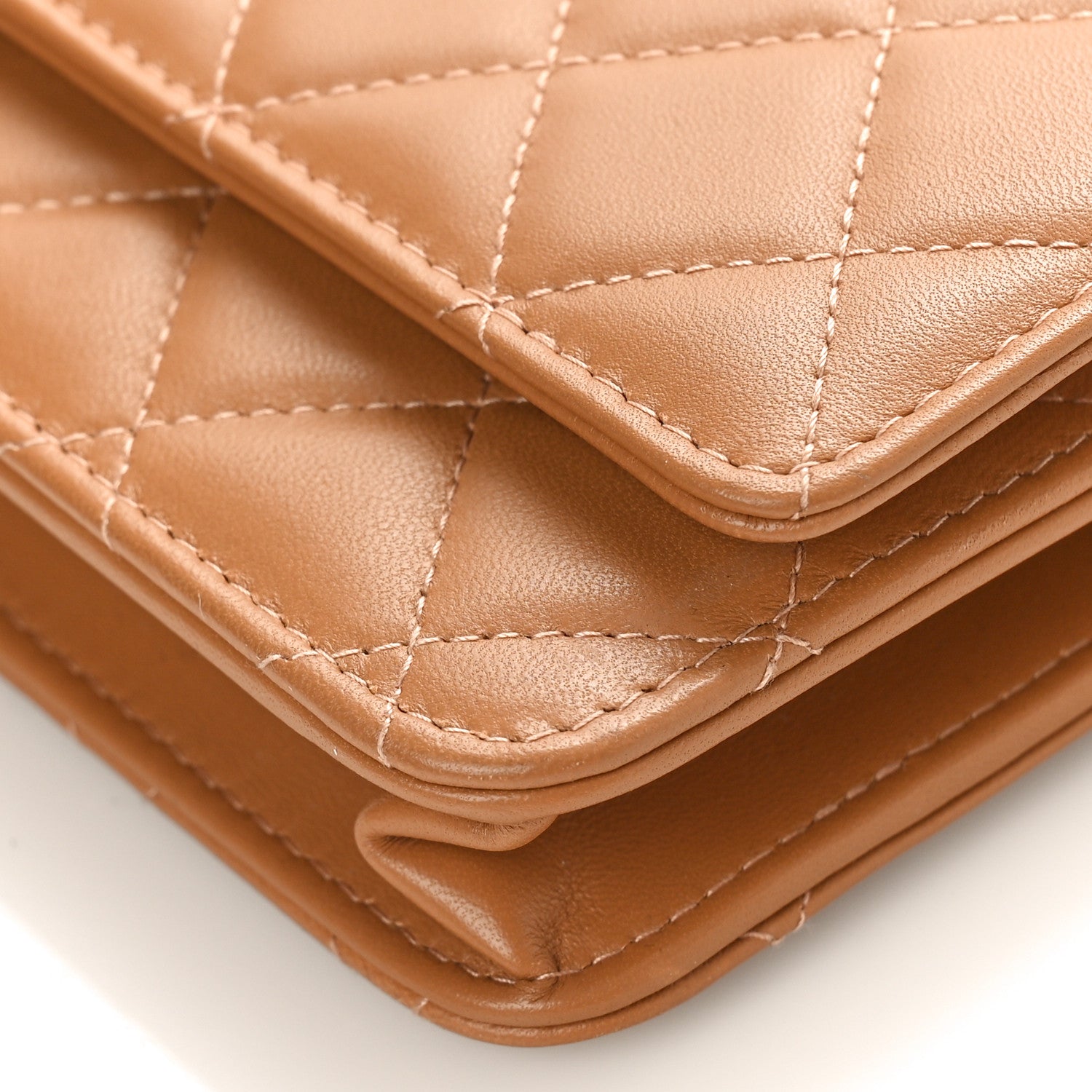 Chanel Lambskin Quilted Contrast Stitch Trendy CC Wallet On Chain WOC Camel 9 of 10