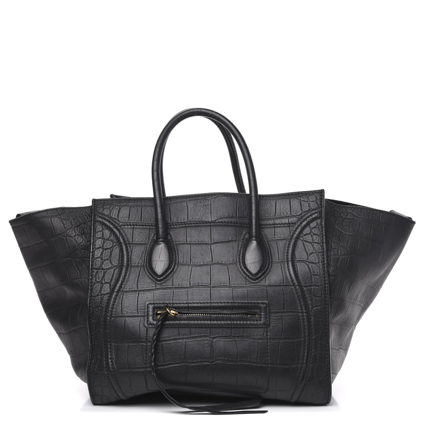 Crocodile Embossed Calfskin Medium Phantom Luggage Black