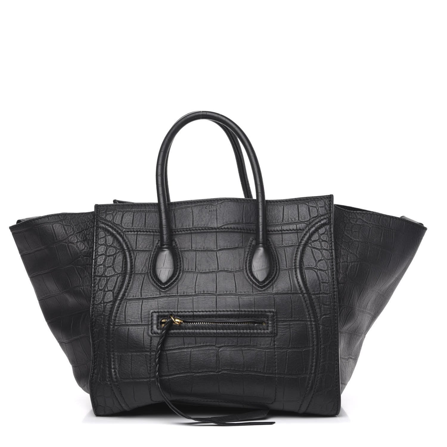 Celine Crocodile Embossed Calfskin Medium Phantom Luggage Black 1 of 14
