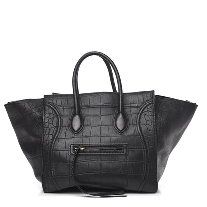 Celine Crocodile Embossed Calfskin Medium Phantom Luggage Black 1 of 14