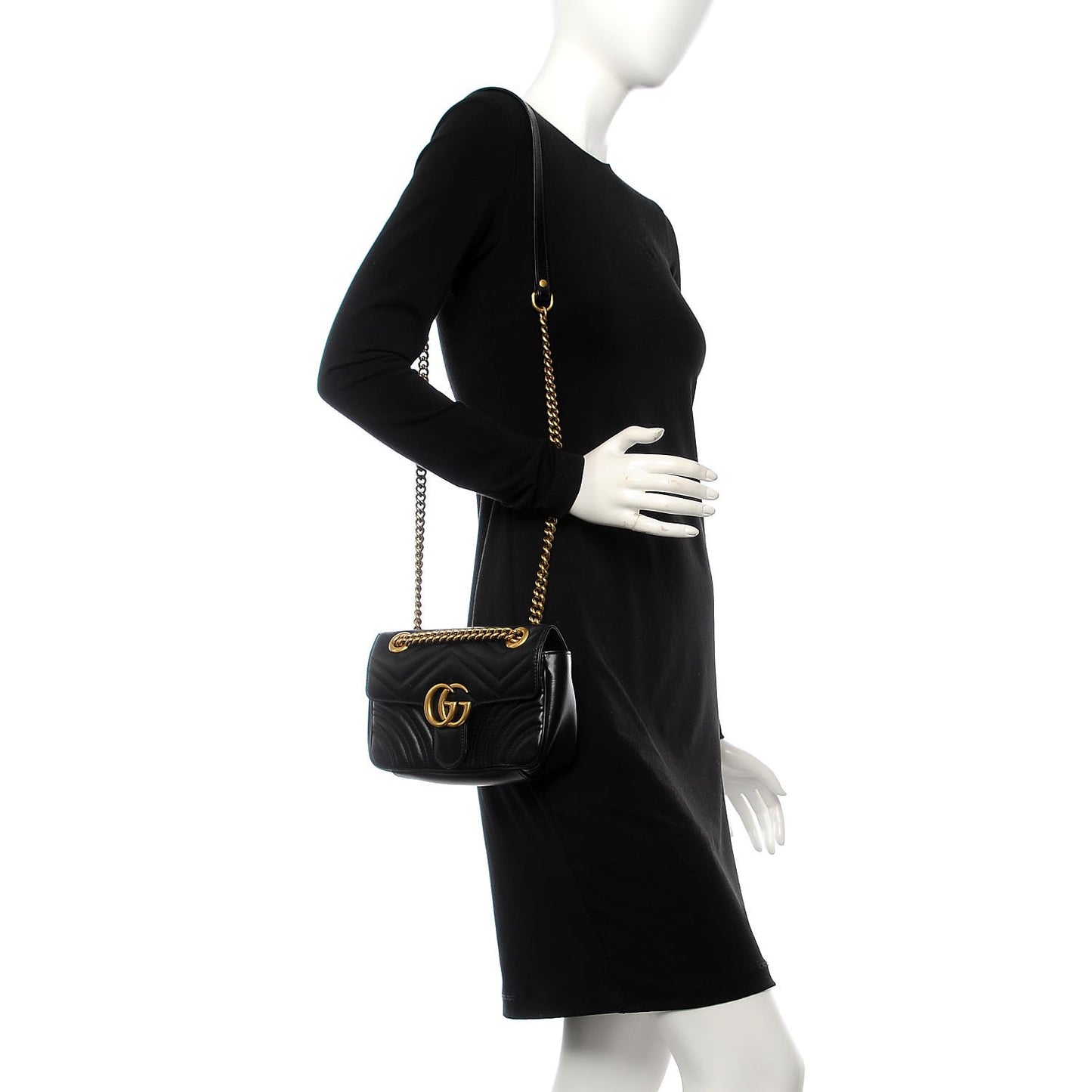 Calfskin Matelasse Mini GG Marmont Shoulder Bag Black