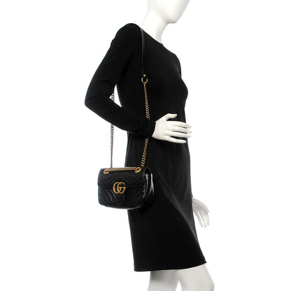 Gucci Calfskin Matelasse Mini GG Marmont Shoulder Bag Black 2 of 7