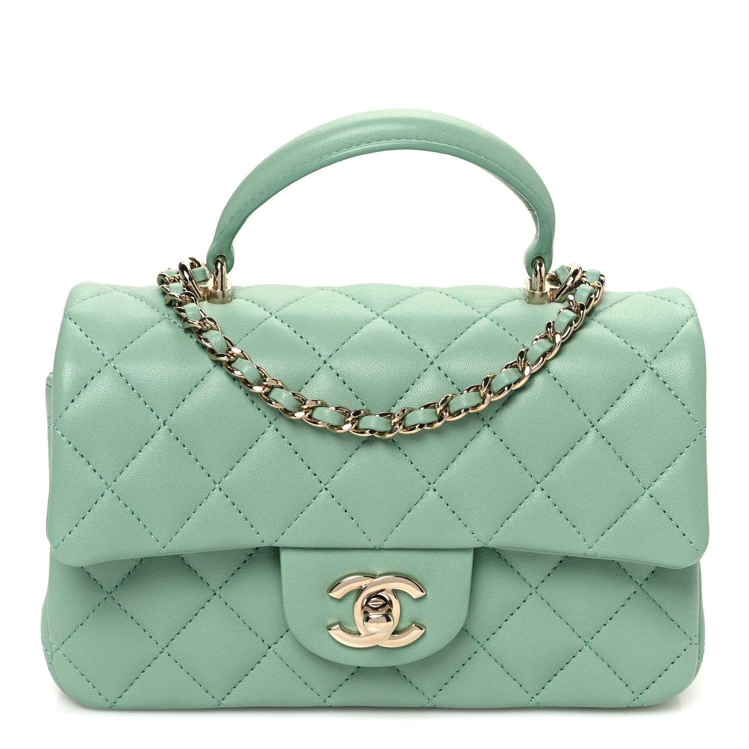 Chanel Lambskin Quilted Mini Top Handle Rectangular Flap Light Green 1 of 10