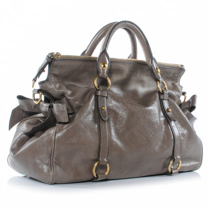 Miu Miu Leather Vitello Lux Bow Bag Fumo 3 of 7