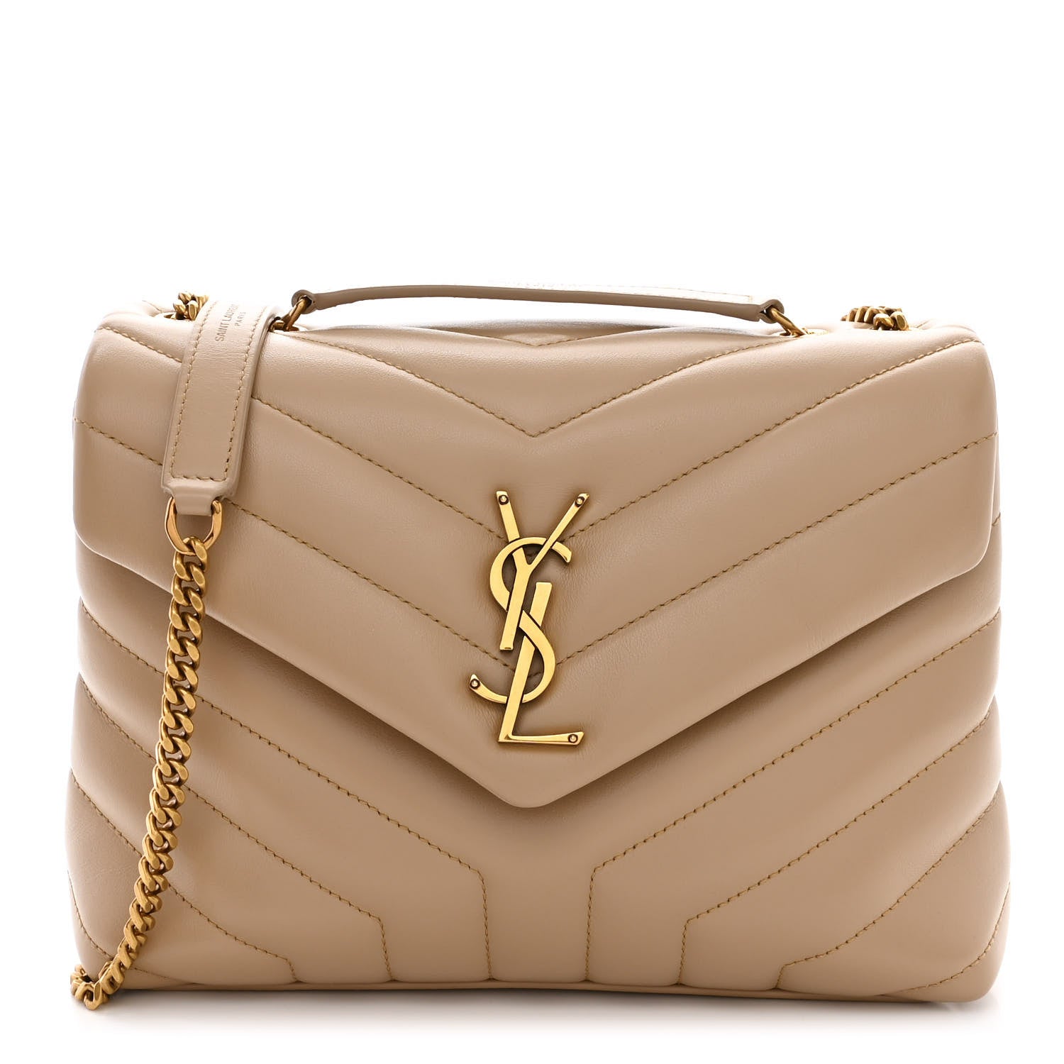 Saint Laurent Calfskin Y Quilted Monogram Small Loulou Chain Satchel Dark Beige 1 of 11