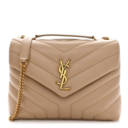 Saint Laurent Calfskin Y Quilted Monogram Small Loulou Chain Satchel Dark Beige 1 of 11