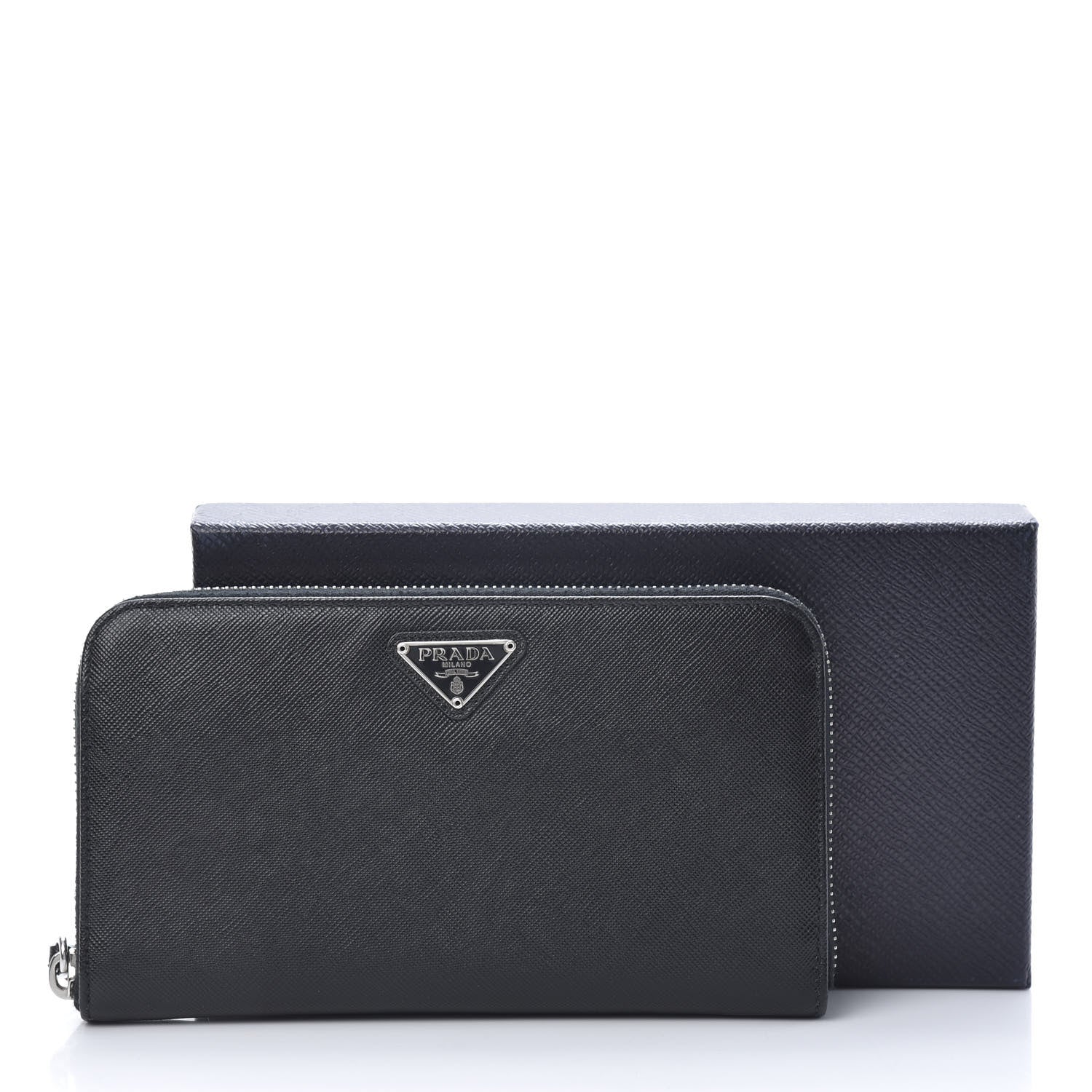 Prada Saffiano Oro Zip Around Wallet Black 9 of 9