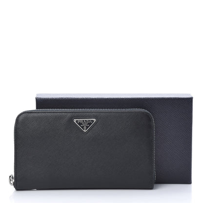 Prada Saffiano Oro Zip Around Wallet Black 9 of 9