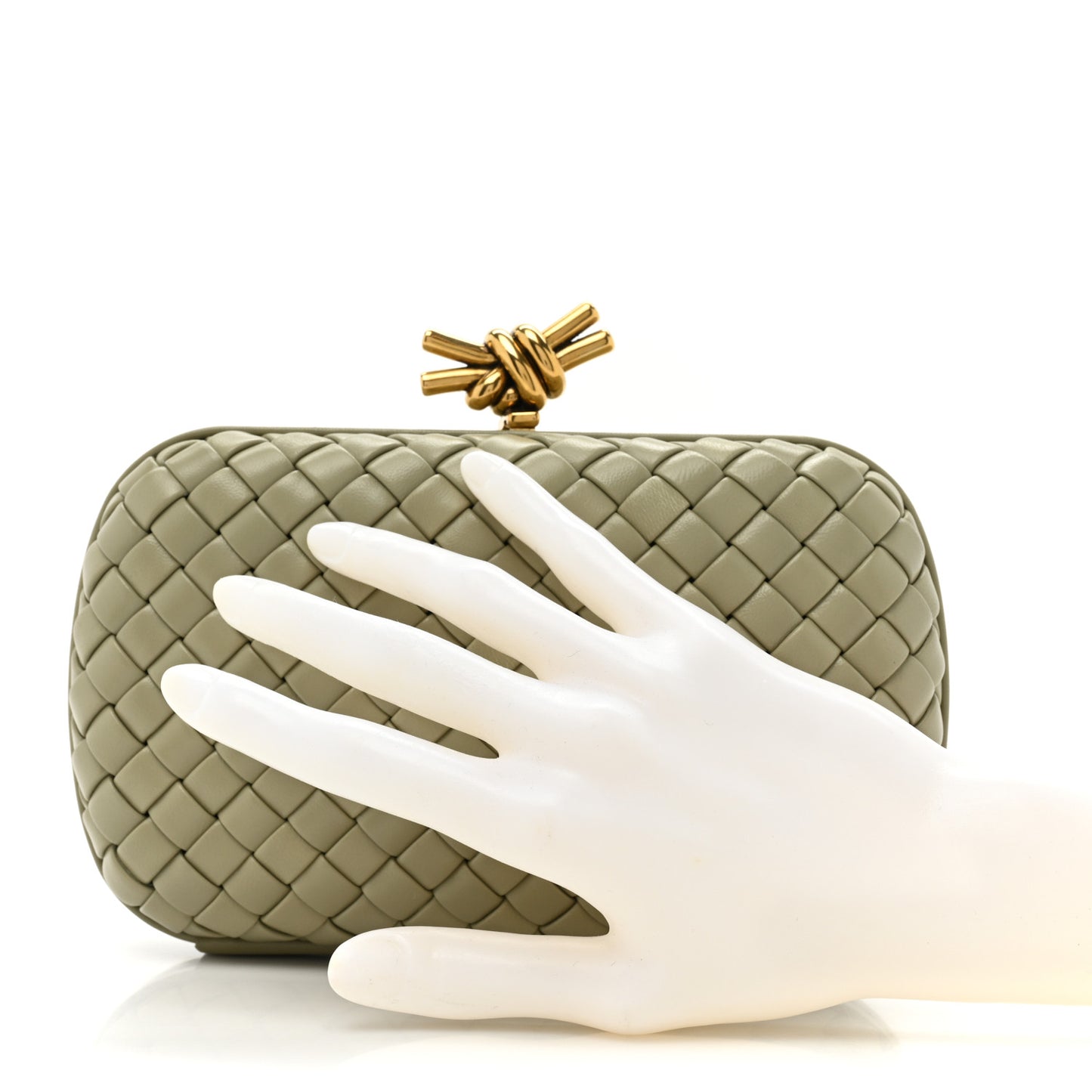 Nappa Intrecciato Minaudiere Knot Clutch Travertine