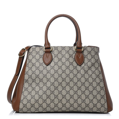 Gucci GG Supreme Monogram Moon Calfskin Top Handle Tote Bag Beige Ebony Tuscany 1 of 9