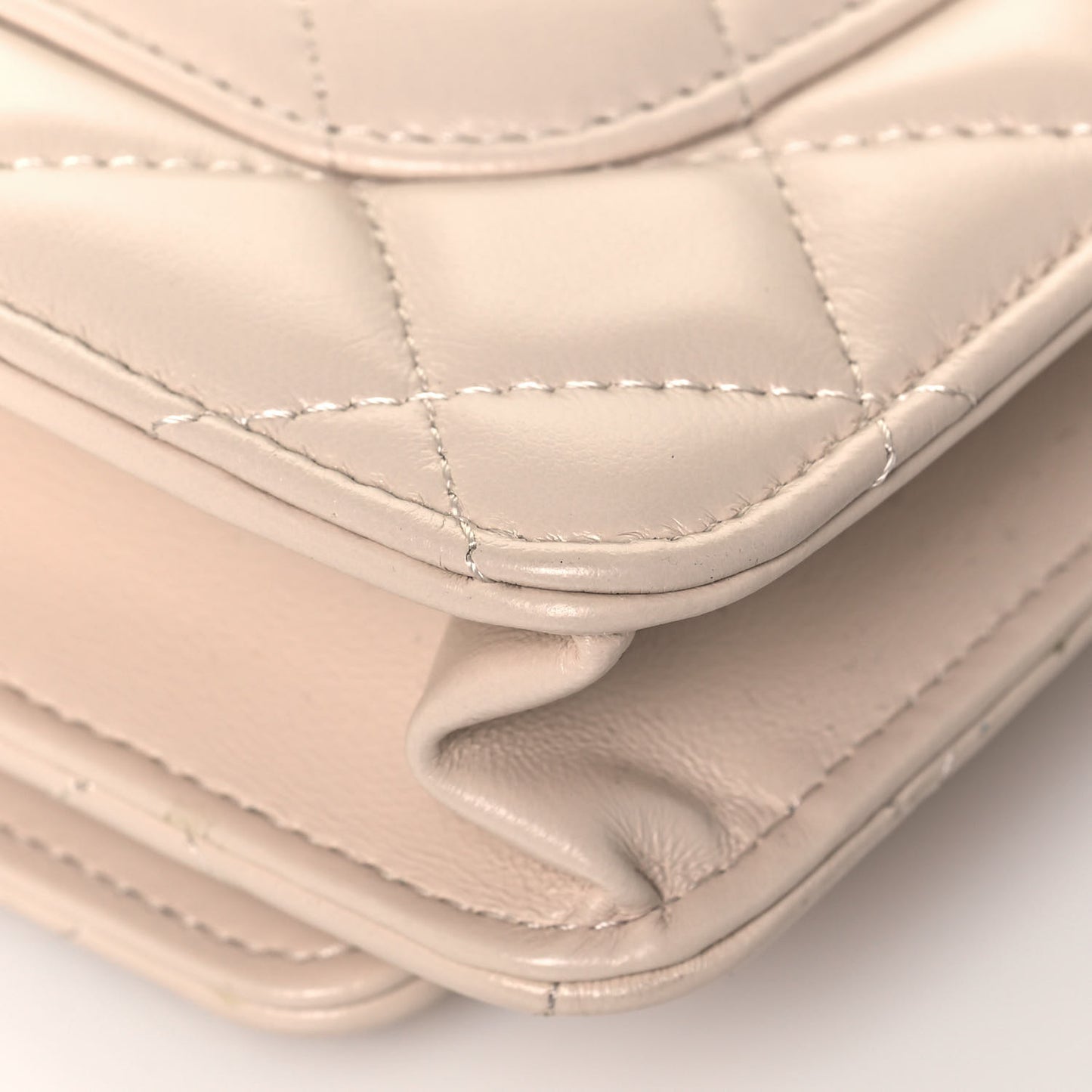 Lambskin Quilted Chain Around Wallet On Chain WOC Beige