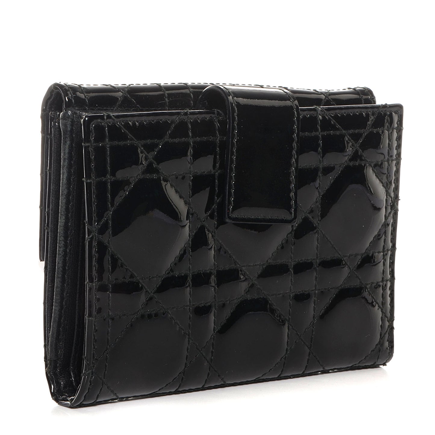 Patent Cannage Lady Dior French Wallet Black