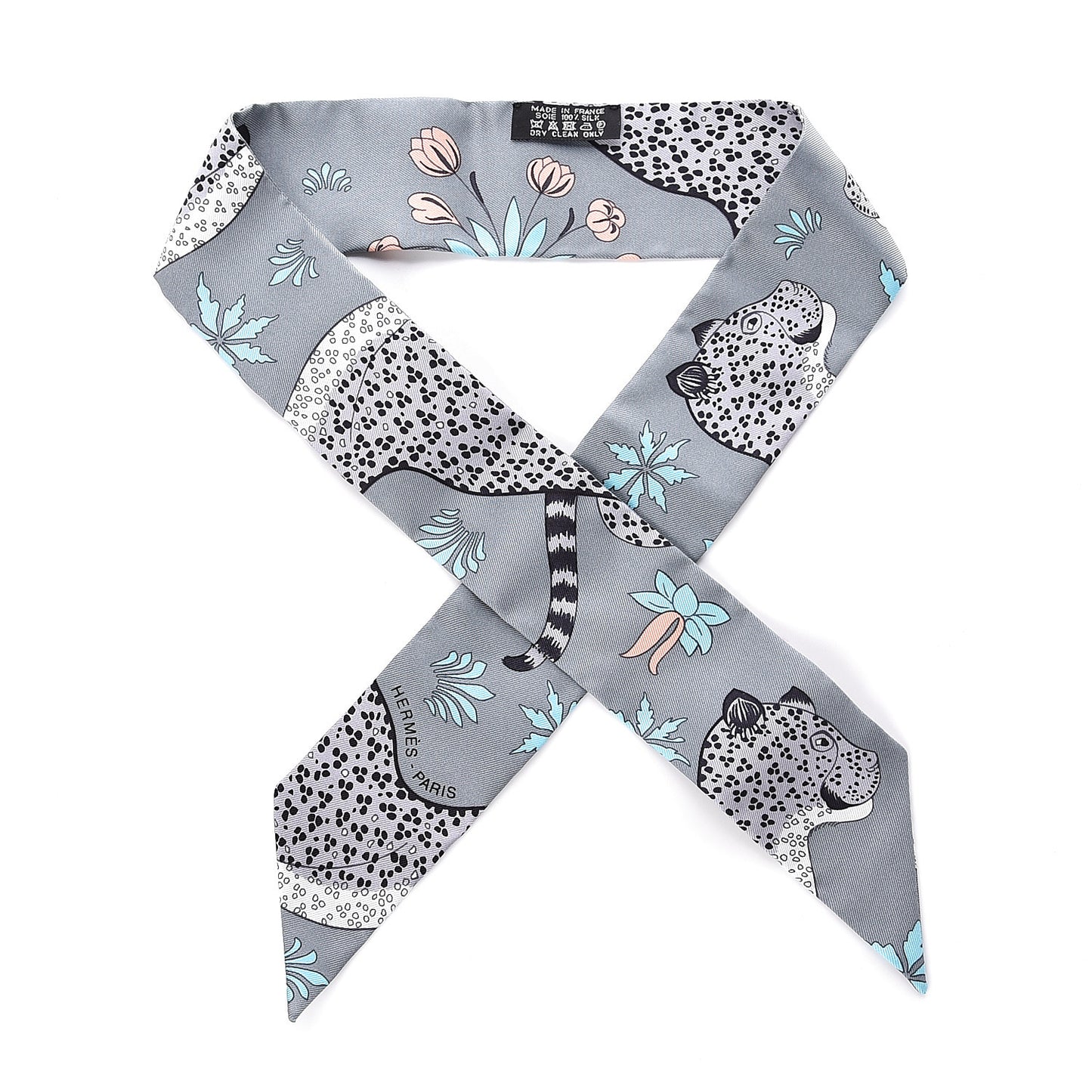 Silk Les Leopards Twilly Gris Acier Gris Perle Peach