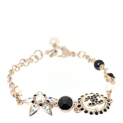 Chanel Pearl Crystal Beaded CC Bracelet Black Gold 1 of 5