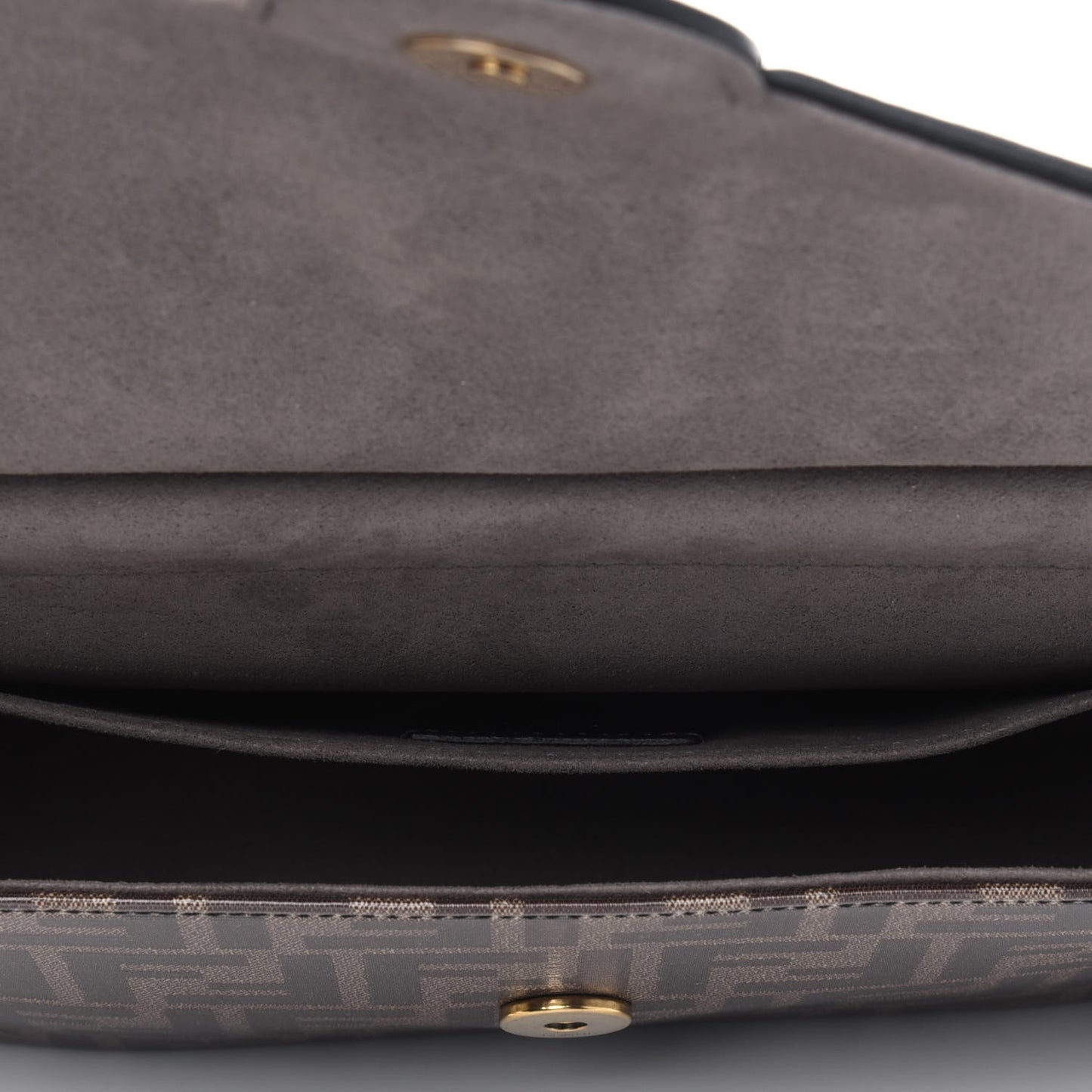 Vitello Grace Glazed Fabric FF 1974 Double F Shoulder Bag Black Mogano Panna