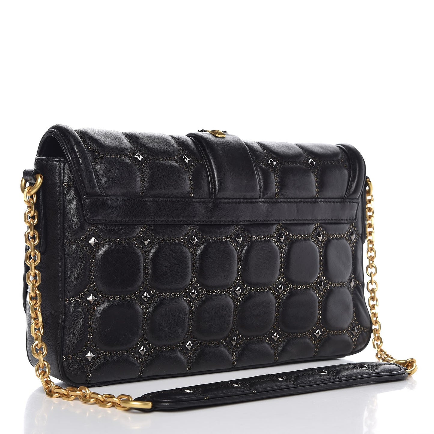 Lambskin Quilted Embellished Flap Black
