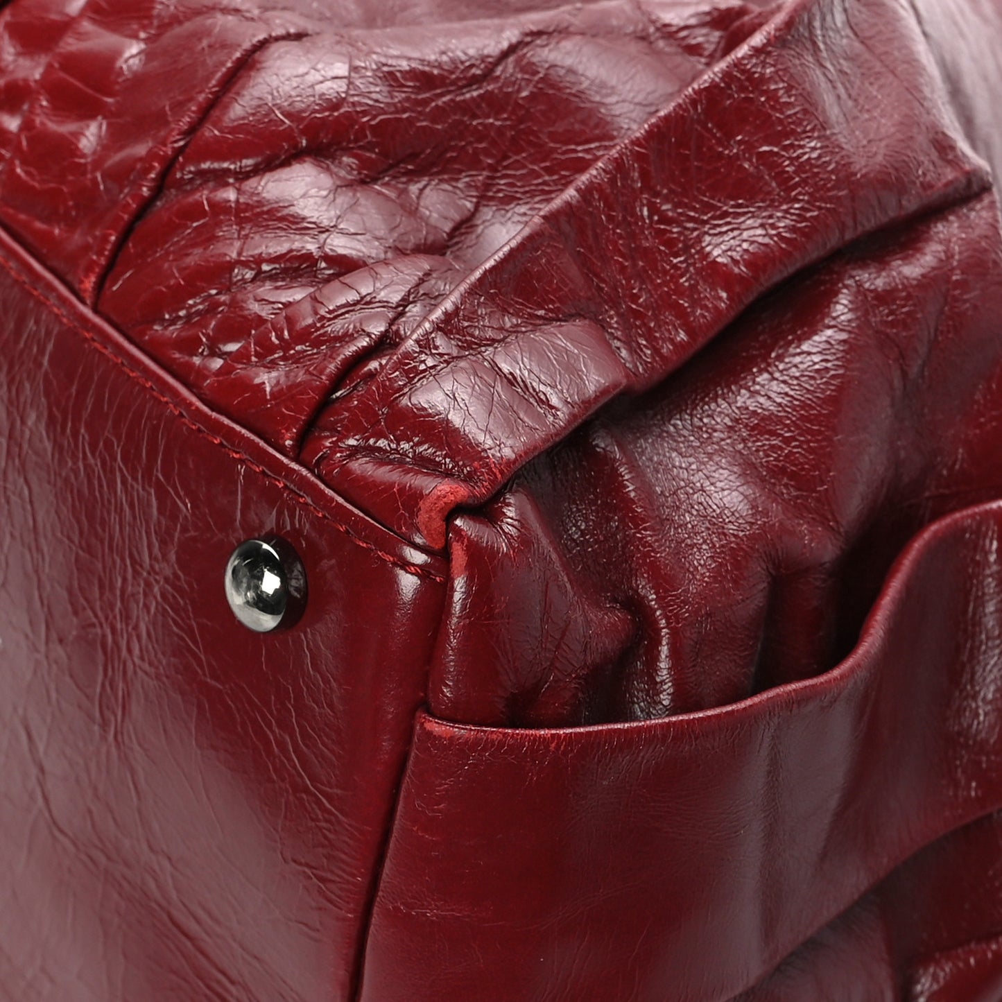 Glazed Calfskin Twisted Large Tote Red