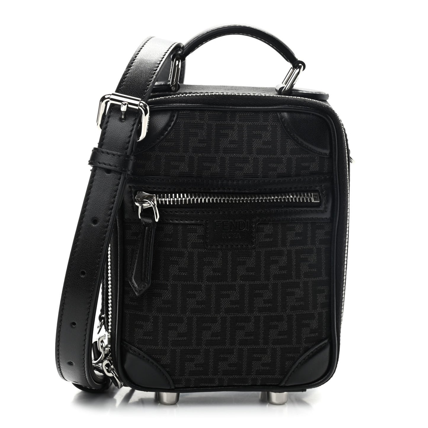 Recycled Fabric Jacquard Vitello Astro Micro FF Mini Trolley Bag Asfalto Black